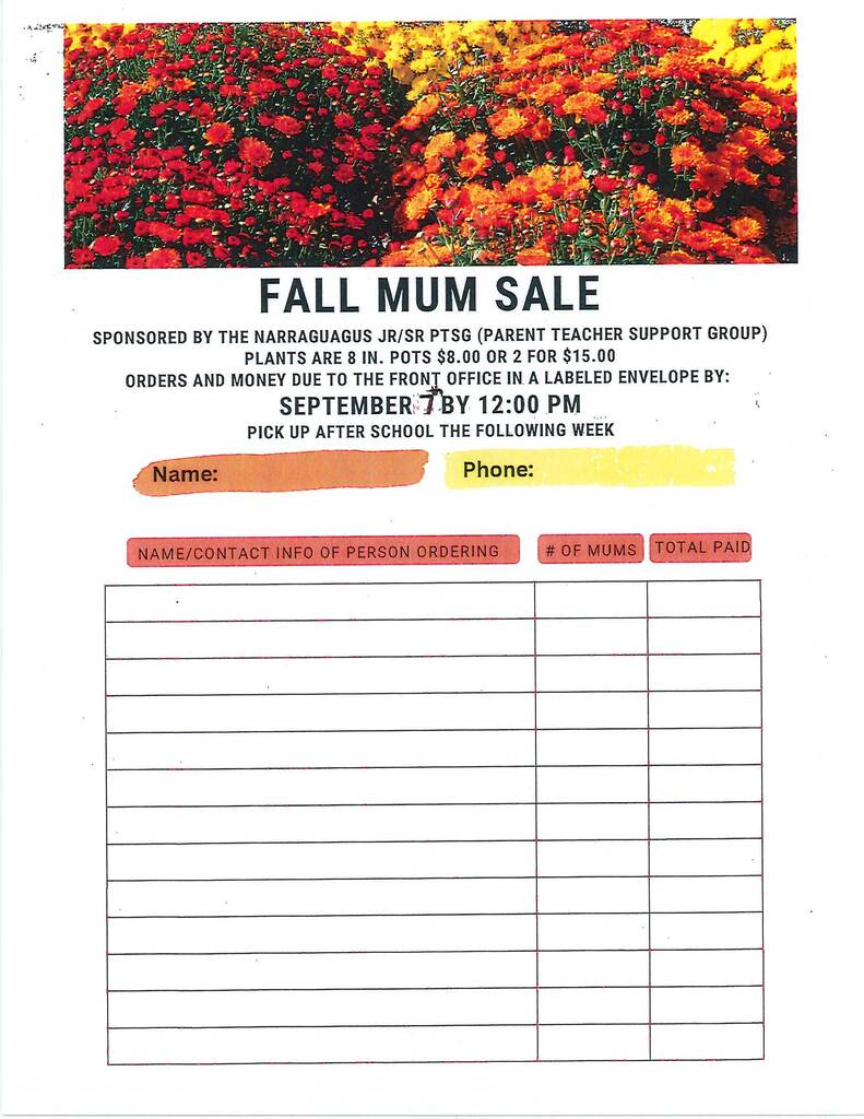 NJSHS PTSG Fall Mum Sale