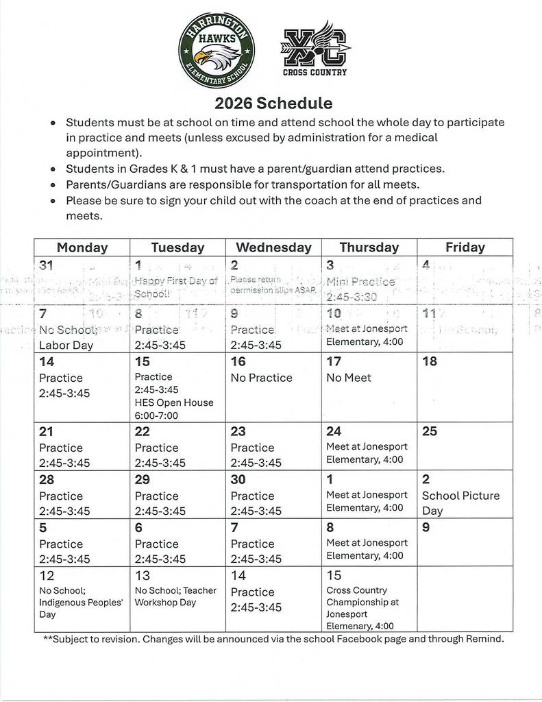 HES Cross Country Schedule