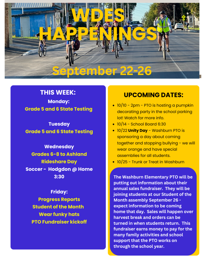 Blue and gold newsletter with happenings for the upcoming week of school.