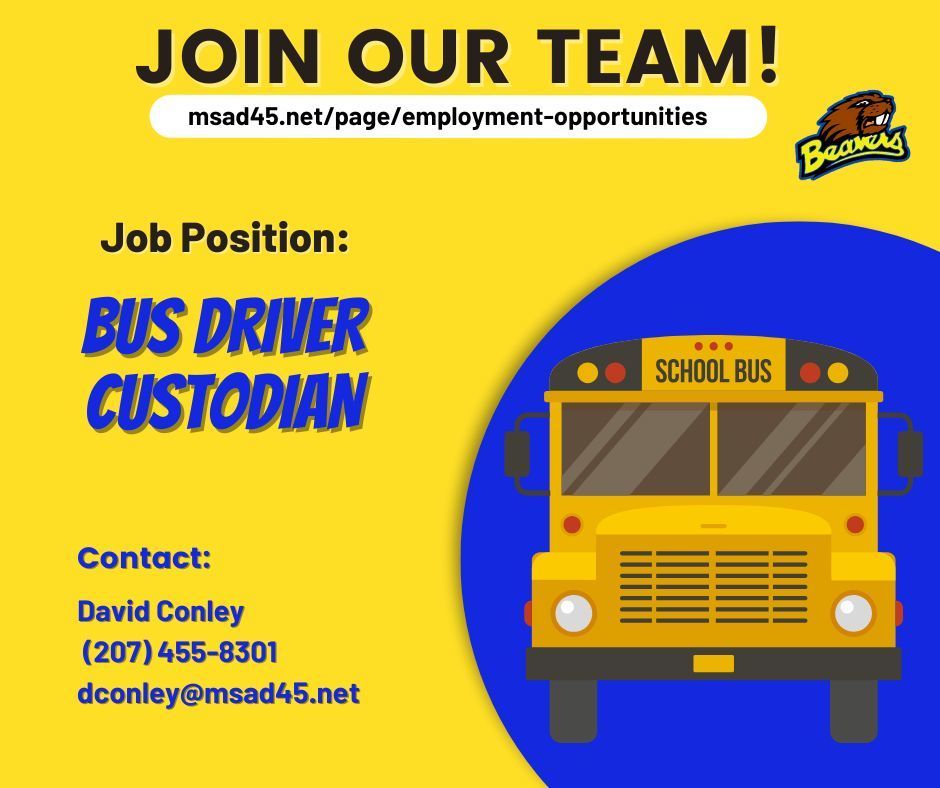 Join our team - bus driver/custodian contact dave conley