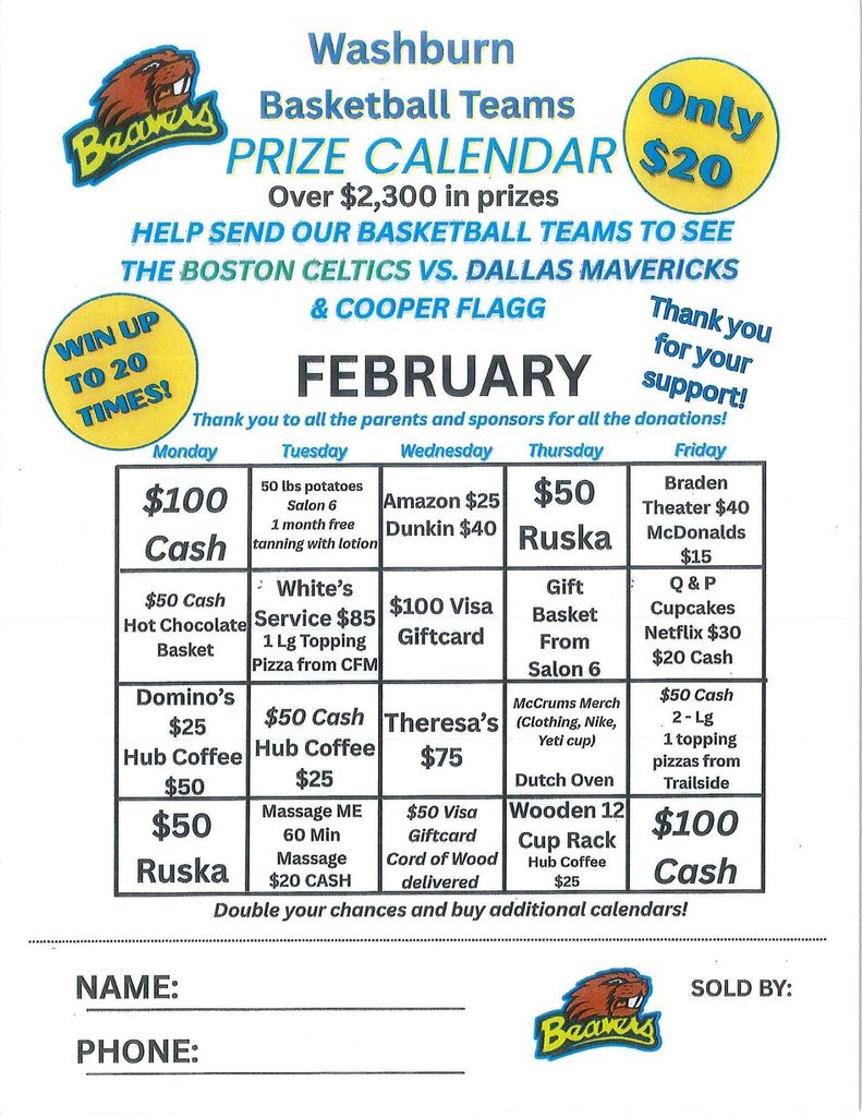 prize calendar fundraiser
