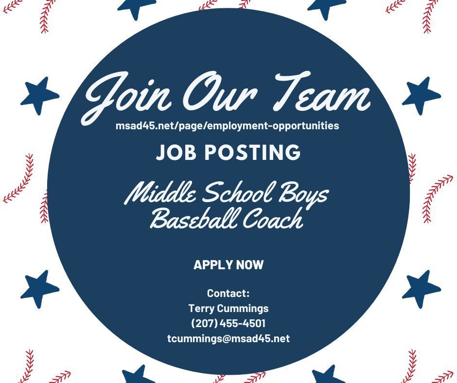 middle school boys baseball coach opening contact terry cummings