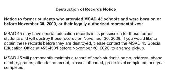 destruction of records notice