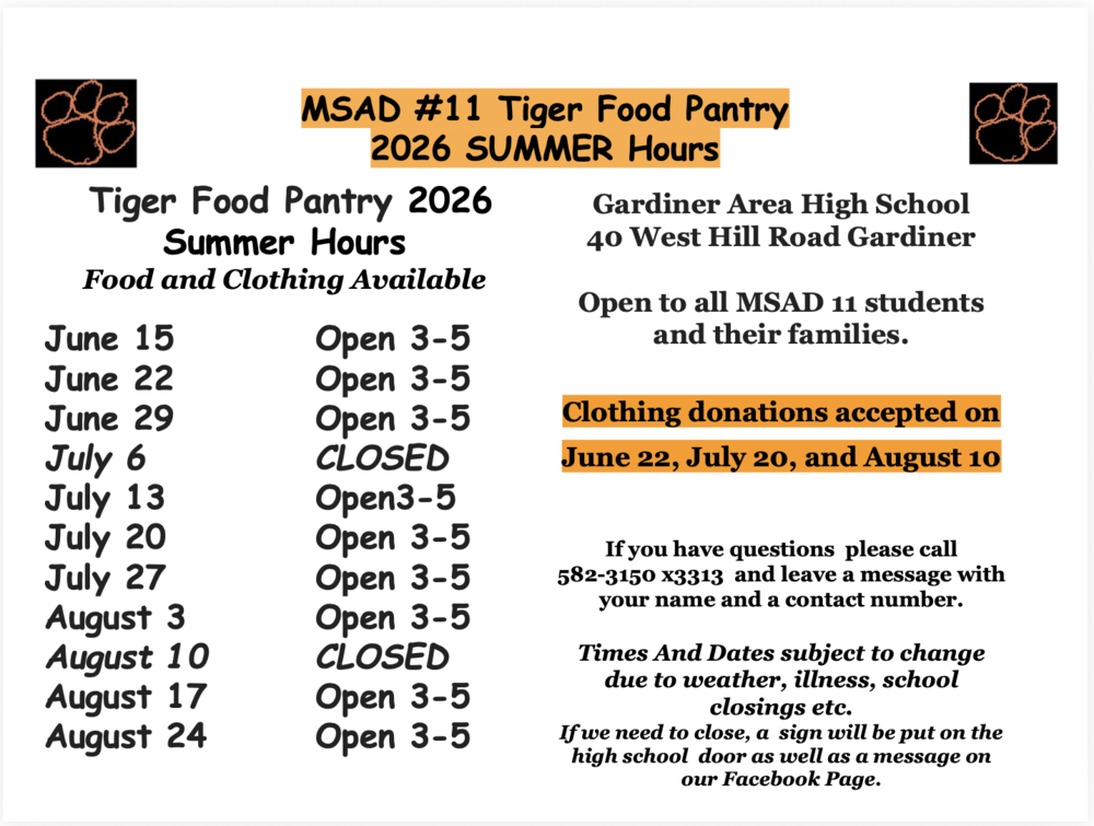 Tiger Food Pantry Schedule Summer 25 26