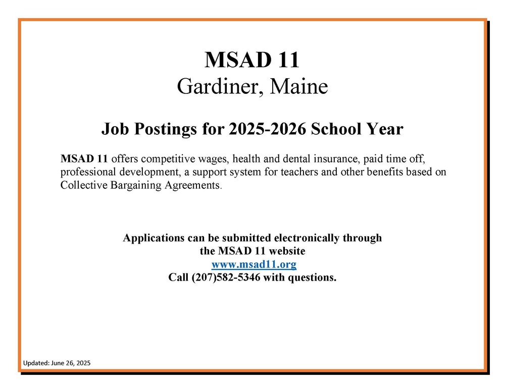 MSAD 11 Job Posting 2025-2026 School Year