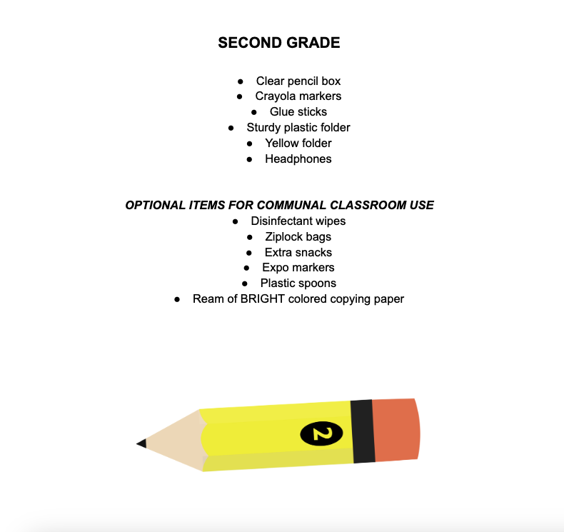 2nd Grade Supply List