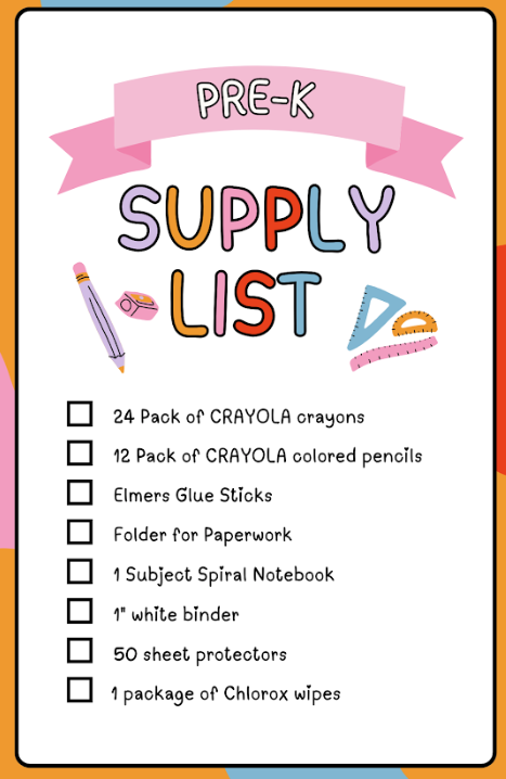 PreK supply list