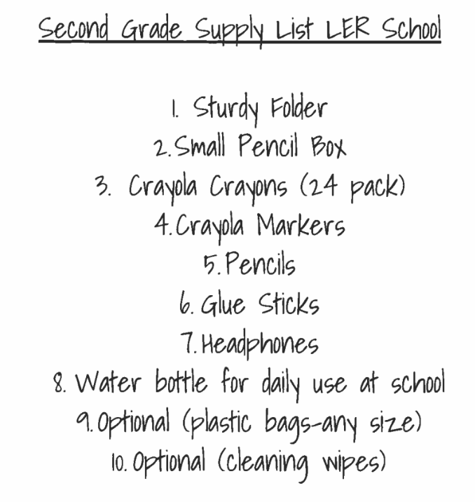 2nd Grade supply list