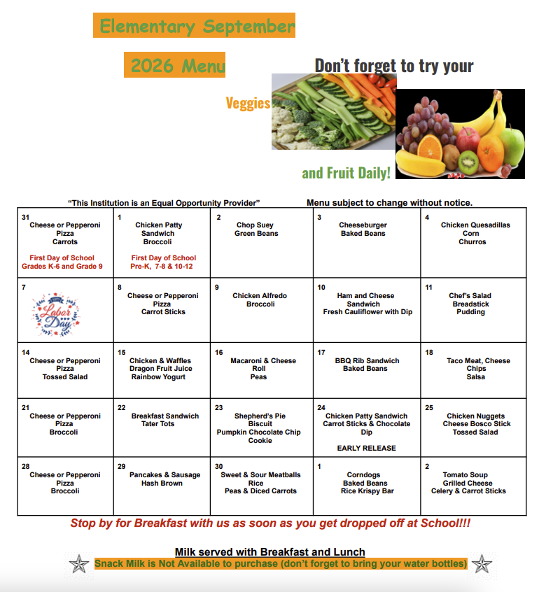 September Lunch Menu