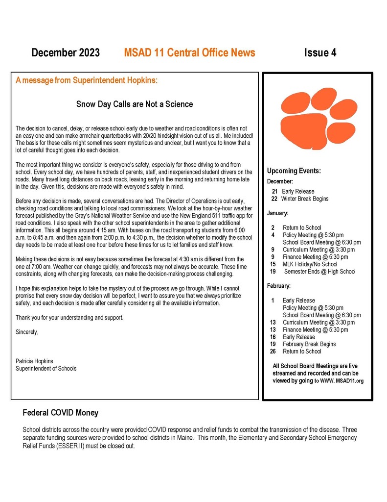 MSAD 11 Newsletter Page 1