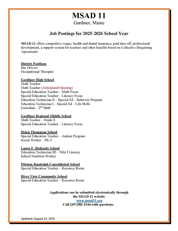 MSAD 11 Job Openings