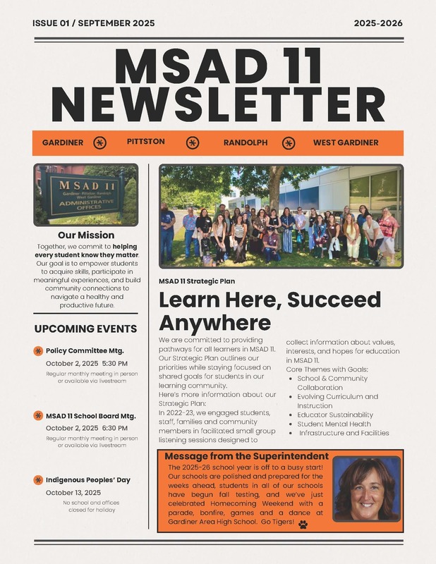 MSAD 11 Newsletter - September 2025 - Page 1