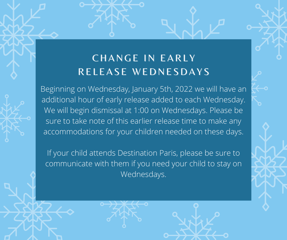 Change in Early Release Wednesdays