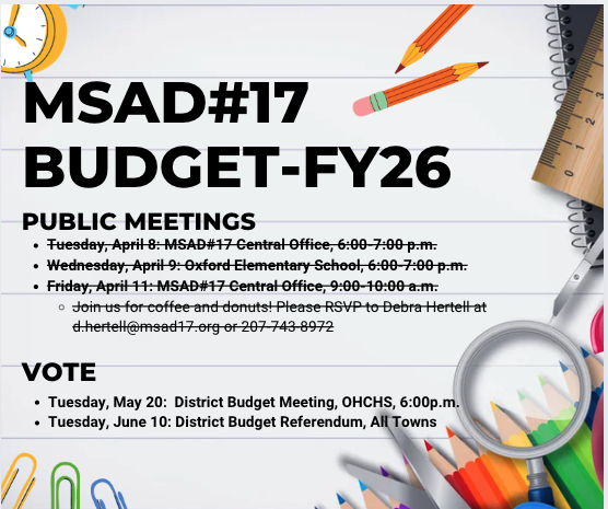District Budget Meeting- Tuesday, May 20th