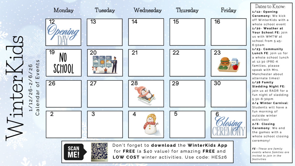 Winter Kids Calendar