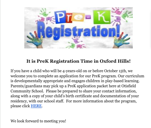 PreK Reg Announcement