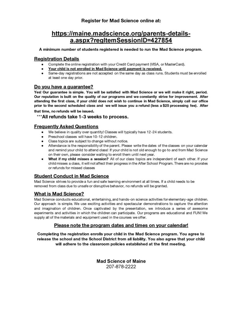 MAD Science Information