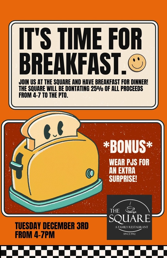 Breakfast for Dinner at The Square on 12/3 from 4 pm to 7 pm.