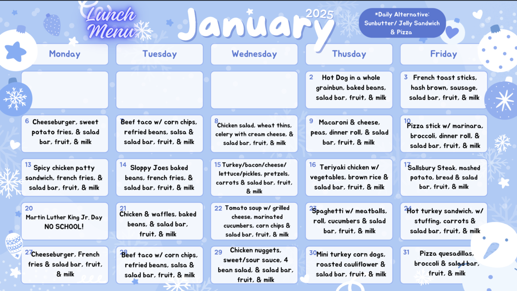 January Lunch Menu