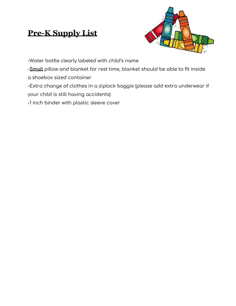 Pre-K Supply List