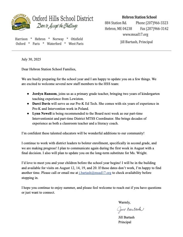 Summer Update Letter