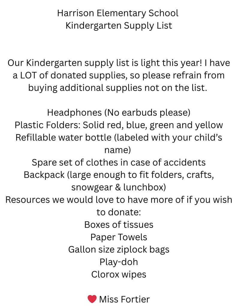 Kindergarten Supply List