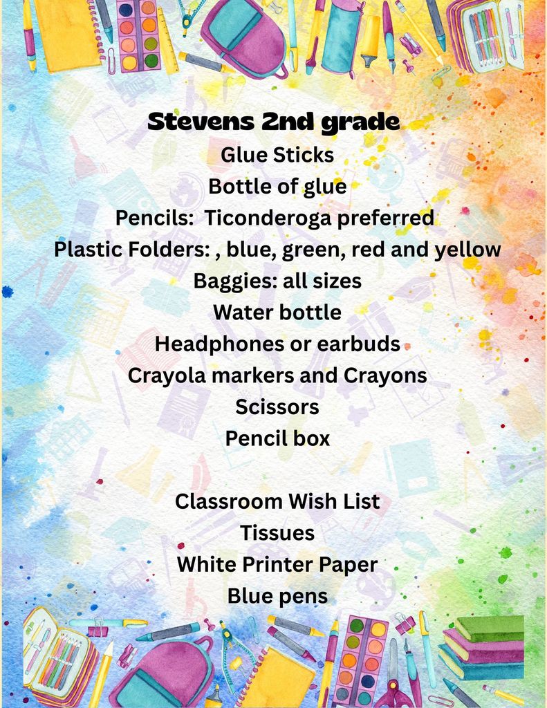 2nd Grade Supply List
