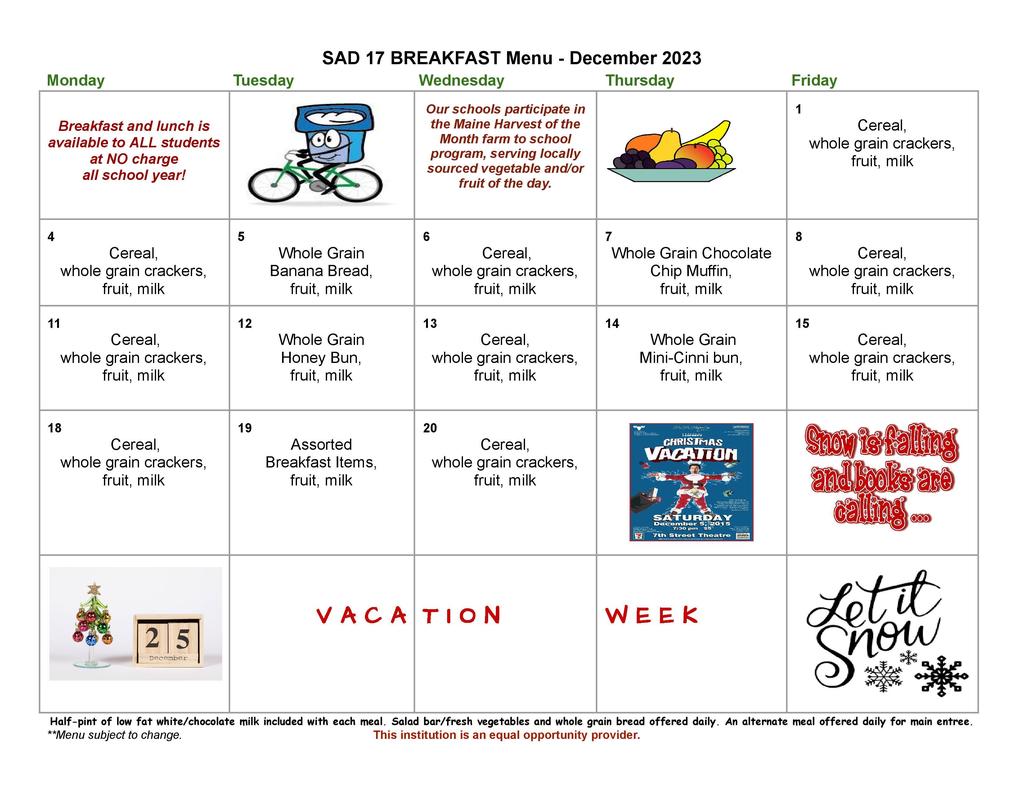 December Breakfast Menu