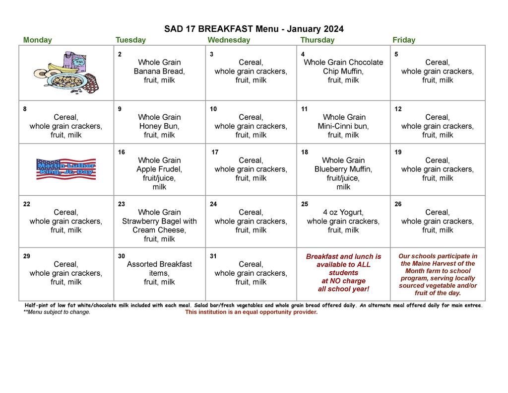January Breakfast Menu