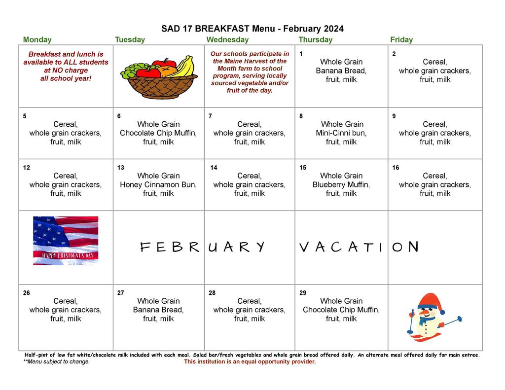 February Breakfast Menu