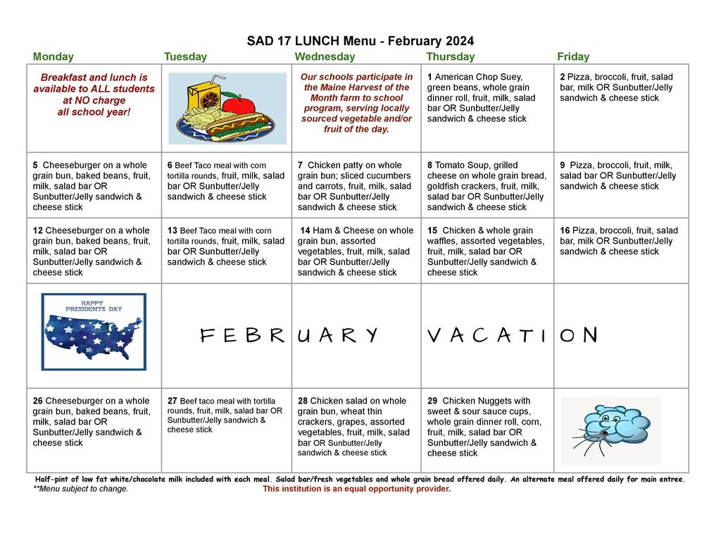 February Lunch Menu