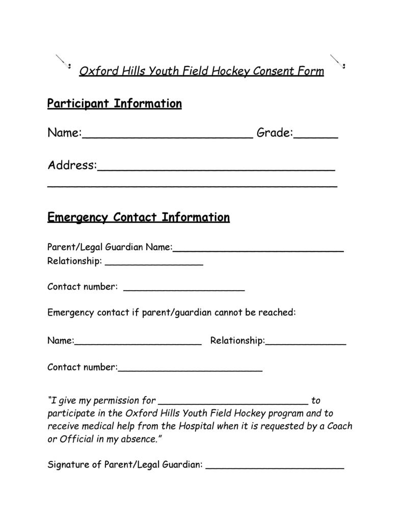 Field Hockey Consent Form