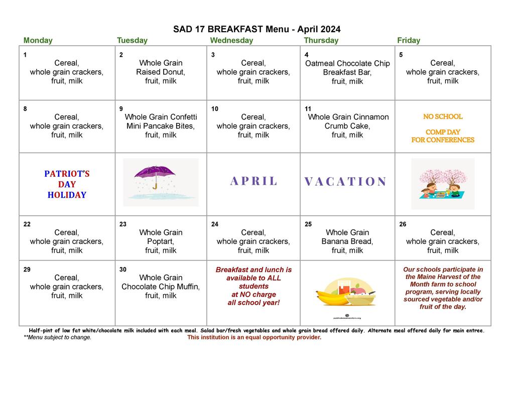 April Breakfast Menu