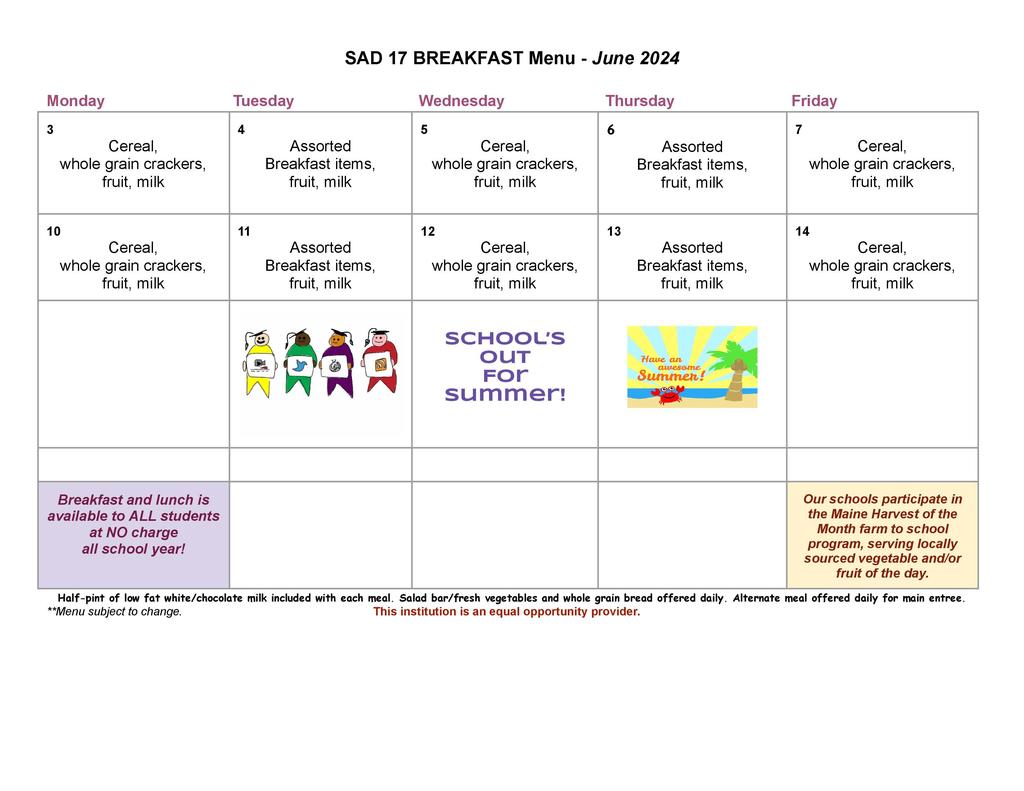June Breakfast Menu