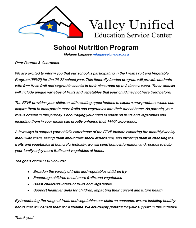 FFVP Parent Letter