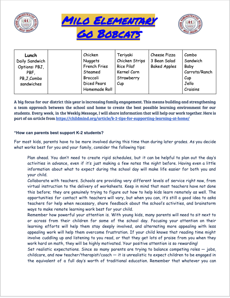 MES Weekly Message