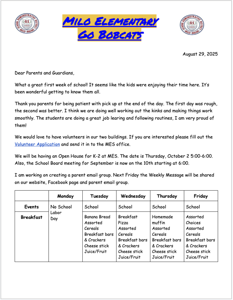MES Weekly Message