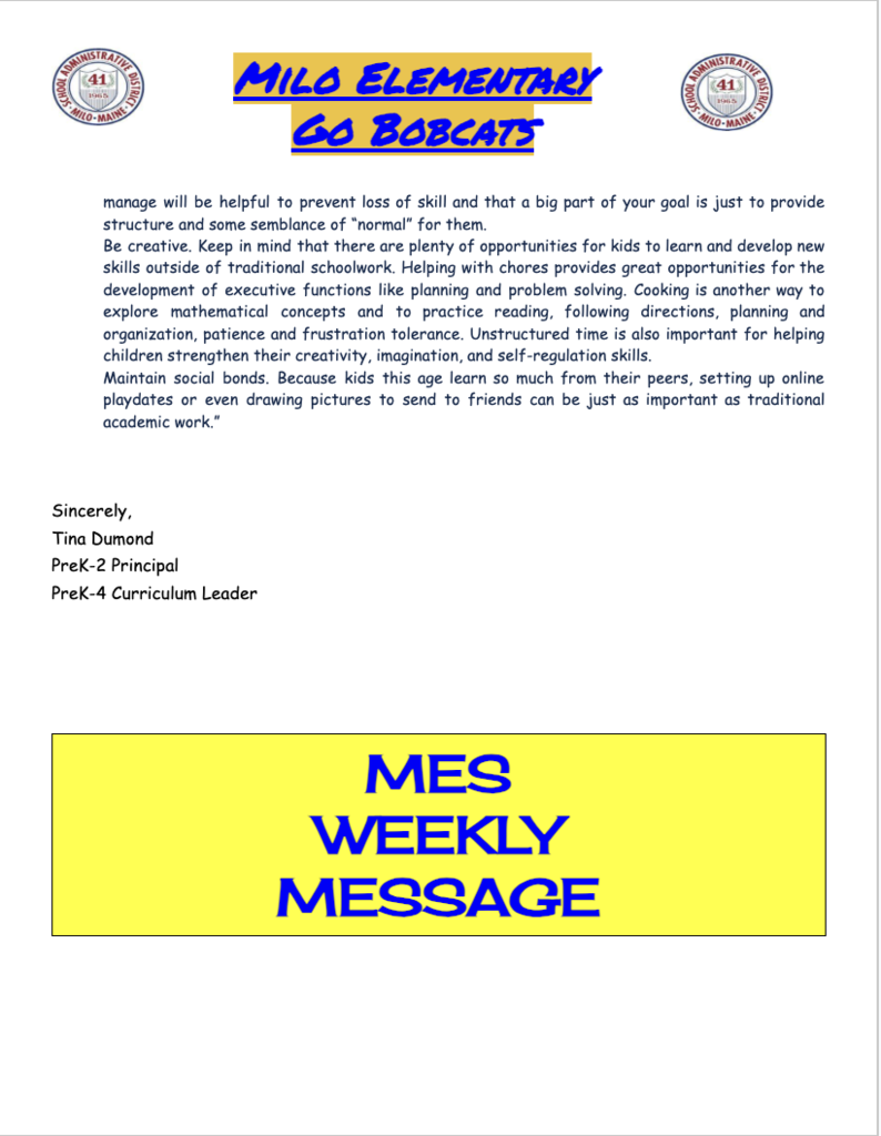 MES Weekly Message