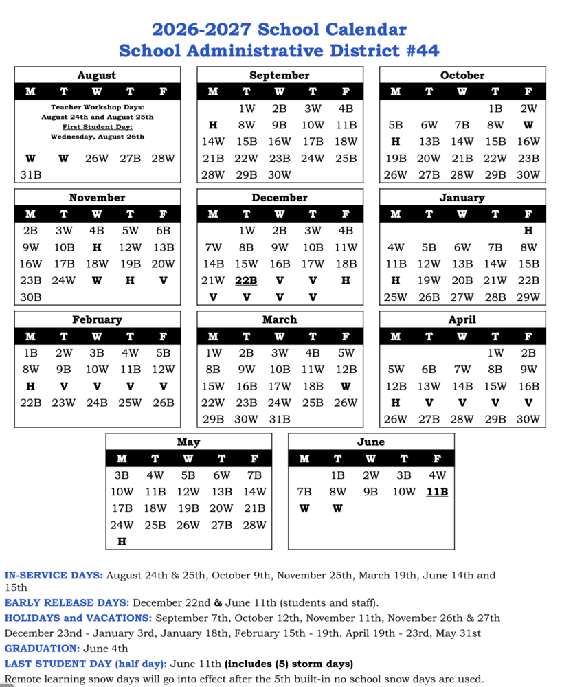 Updated B/W Calendar