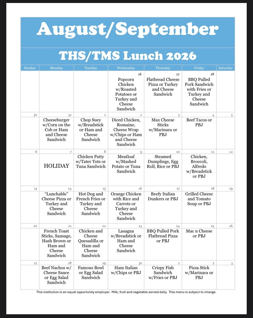 August/September Lunch Menu