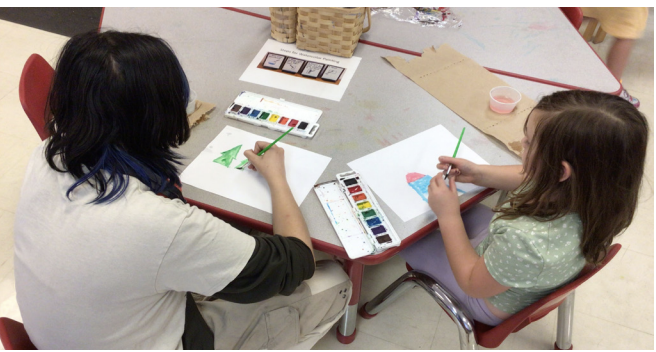 K Students working at a table painting