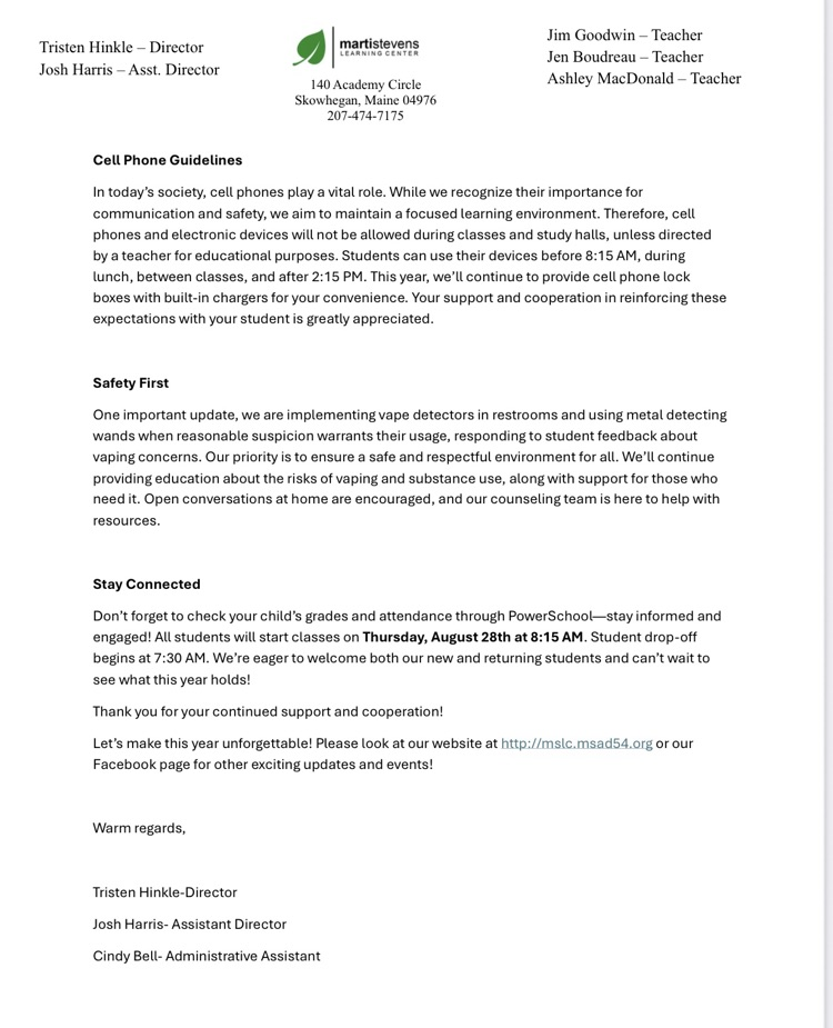 welcome back letter page 2