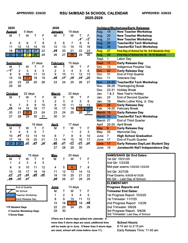 Picture of school calendar.