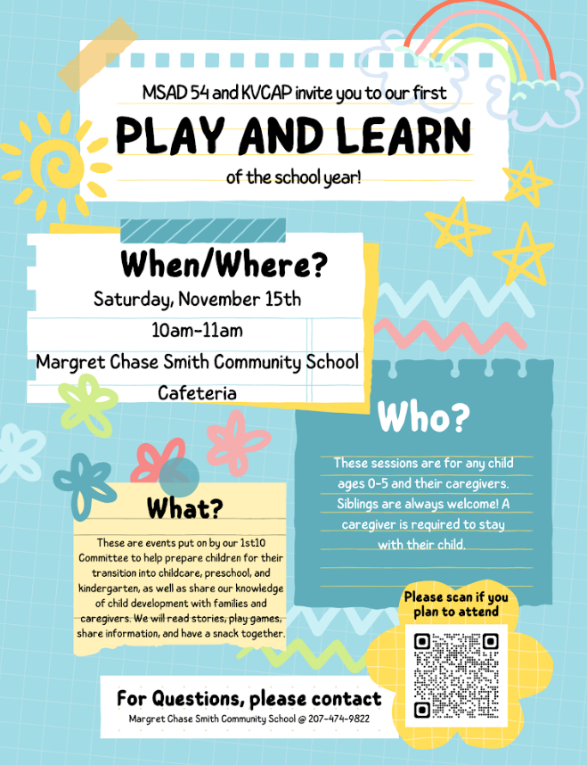 MSAD54 and KVCAP invite you to a Play and Learn