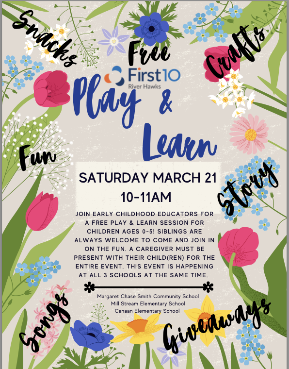 Flyer for play and learn event at the school.