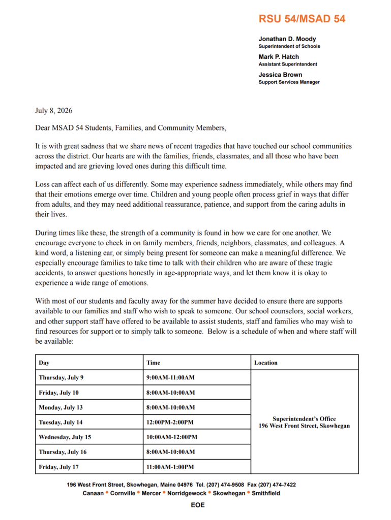 Letter to community members.