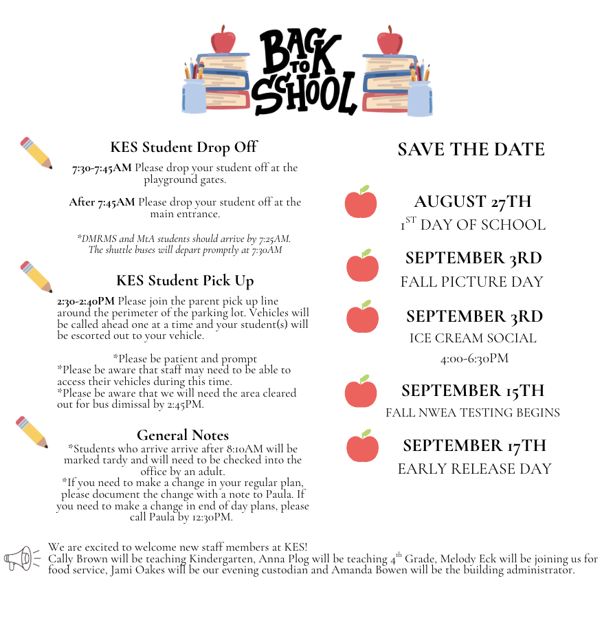 KES Back to School Info