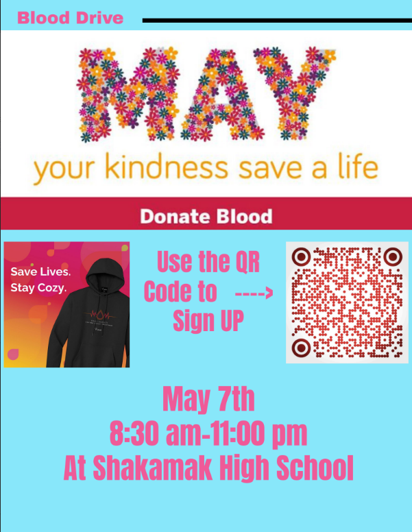 Blood Drive for May 7th 8:30 am to 11 am at Shakamak High School