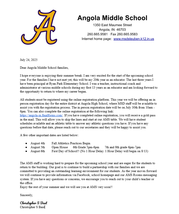 Welcome Letter