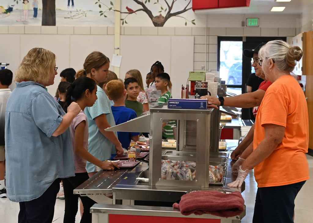 students in line in a cafeteria
